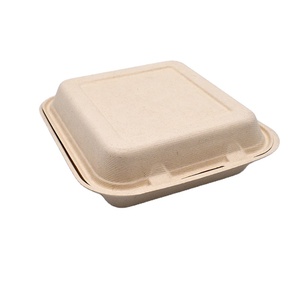 9x9 Inch Microwave Clamshell Biodegradable Sugarcane Hinged Food Container