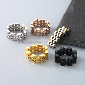 Chaîne de montre et bague style géométrique Hip Hop en acier inoxydable unisexe 8/9/10mm design simple - Product Image 3