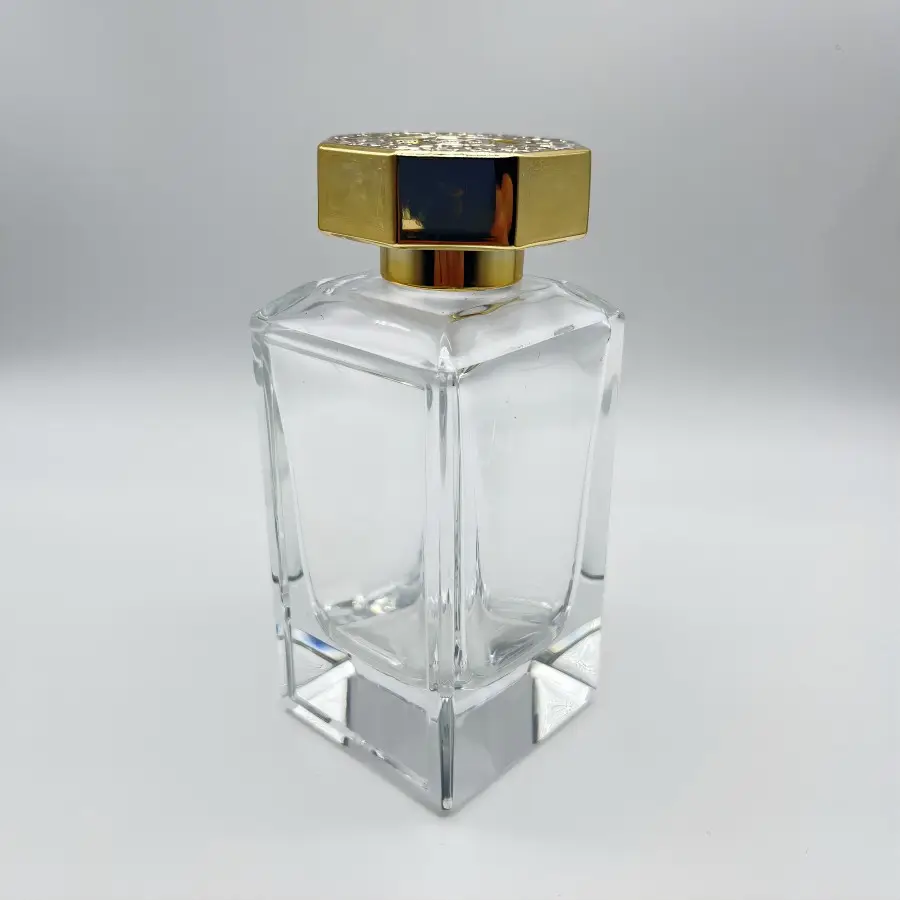 Flacon de parfum unique personnalisé de 75ml 50ml design flacons de parfum de luxe vides en verre avec bouchon en or