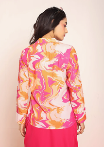 Chemisier rose vif imprimé pour femme – Blouse d'été élégante, décontractée, chic et légère pour les soirées - Product Image 4