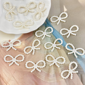 Beaded Openwork <b>Bow</b> Charm Off White Pearl Plastic Resin For Bracelet Phone Chain Keychain Car Pendant Everyday Wear - Product Image 1