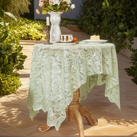 Nappe de table oblongue en dentelle florale vert sauge, style shabby chic, brodée, petite nappe en dentelle vintage pour mariage