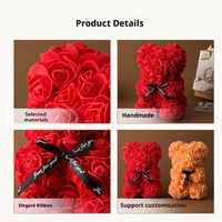 Boîte d'ours en rose réaliste DIY Teddy Fleur éternelle Poupée créative Cadeau de la Saint-Valentin Fête des mères Anniversaire Petite amie Femme