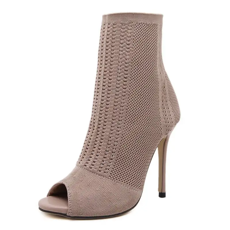 sh12367a Stretch Fabrics Stiletto Women's Boots High Heels Peep Toe Knit Sock Booties Ladies 2022 Winter