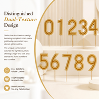 Bougies d'anniversaire en gros, non toxiques, dorées mates, chiffres 0-9, pour décoration de gâteaux et desserts, avec contour pailleté
