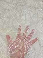 Tissu en dentelle perlée élégante faite à la main NI.AI, dentelle carrée de luxe, dentelle française de haute qualité, 100% polyester, robes de mariée