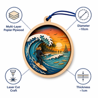 Ornement personnalisé en contreplaqué peuplier découpé au laser, motif coucher de soleil sur la plage, pour la décoration de la maison, conforme à la norme CPSC, DDP