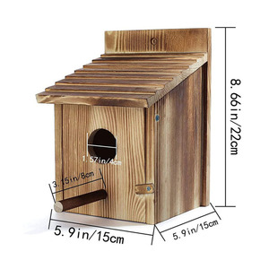 บ้านนกไม้ 15x15x22 ซม. บ้านสัตว์เลี้ยงทรงสี่เหลี่ยมผืนผ้าสำหรับกลางแจ้ง ทนทาน - Product Image 2