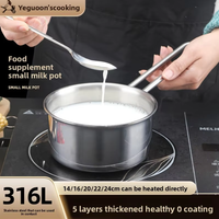 Mini Yukihira 14cm Pots à soupe/lait à service unique Taille 24cm Gaz 304/316SS Acier Induction Sûr Poignée en acier inoxydable Verre Métal