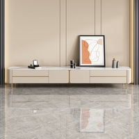 Ensemble complet de meubles de salon : Table basse et meuble TV modernes, simples et peints, en panneaux de bois, style luxe léger