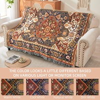 Plaid Jacquard Bohème en Mélange Polyester Coton Réversible, Tapisserie Bohème Hippie pour Décoration Intérieure et Extérieure Double Face