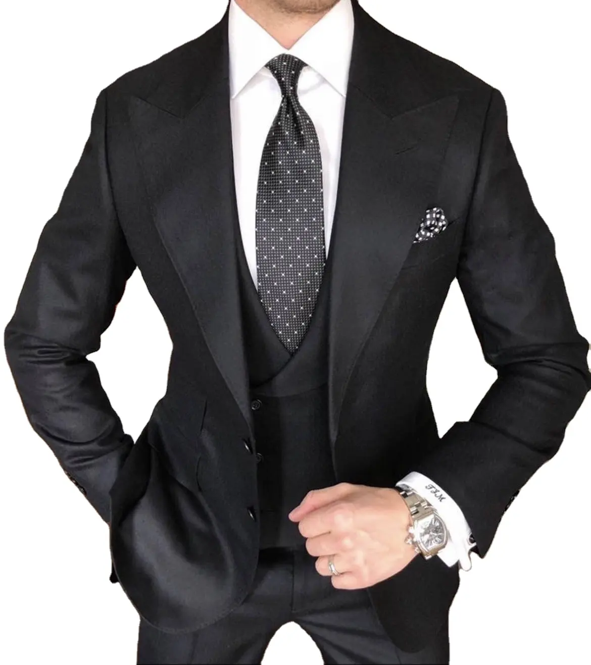 Black Peaked Lapel 3 Pieces Men Suits Stage Banquet Man Suits Set Business Formal Wedding Prom Tuxedos Blazers