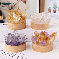 Lámpara de Noche de Cristal Natural, Lámpara de Cabecera USB, Luz Decorativa Ambiental de Amatista y Citrino