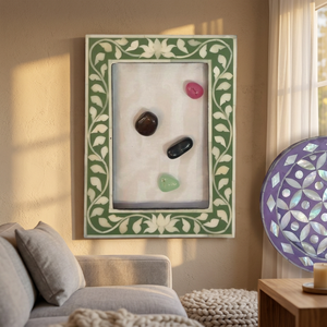 Wholesale Handmade Bone Inlay Floral Photo <b>Frame</b> Scallop Edges Rectangle Shape Vertical Orientation Creating Sweets Moments New - Product Image 1