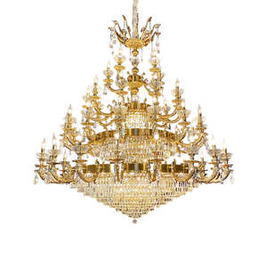 Lámpara colgante grande de lujo europeo Vestíbulo Hotel Villa Candelabro de cristal dorado tradicional - Product Image 6