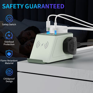 VINISEM 산업용 영국 그린/다크 그린/레드 파워 스트립 3 콘센트 USB-A 2 USB-C + 무선 충전 2M 연장 코드 소켓 (PC - Product Image 4