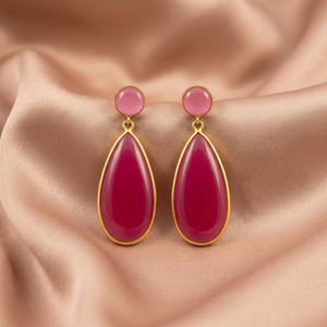 New Arrival Children's Pink Tourmaline Hydro & Garnet Hydro 24K Gold Plated Brass Stud Earrings Trendy Design - Product Image 2