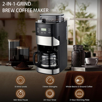 Cafetera comercial americana semiautomática eléctrica de vidrio, 12 tazas, programable 24 horas, todo en uno, con molinillo, negra, de bajo consumo energético