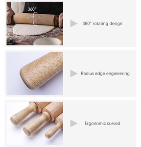 Tùy chỉnh tự nhiên không tráng rubberwood cán pin với 360 ° bóng-mang thiết kế bằng gỗ bột con lăn cho pizza, cookies, Pastry - Product Image 4