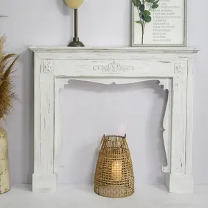 Shabby Chic Rustic Farmhouse Home Decor Customized Designer White Series Fir Wood Fireplace Mantel