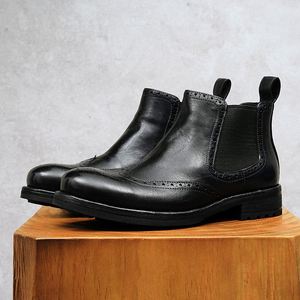 Bottes Chelsea tendance Marpix en cuir embossé, cousues Goodyear, imperméables, à bout rond, pour toutes les saisons - Product Image 4
