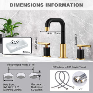 Modern Şık Geniş Başlıklı Lavabo Bataryası, Tahliye ve Besleme Hortumlu, 2 Kollu <span class=keywords><strong>3</strong></span> Delikli Fırçalanmış Altın Kaplama Lüks Batarya - Product Image 4