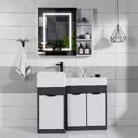 Petite unité de salle de bain moderne, ensemble de vanité de salle d'eau montée au sol avec évier et miroir
