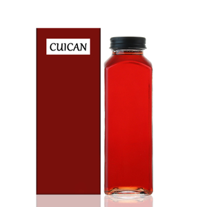 Bouteille en verre carrée <span class=keywords><strong>française</strong></span> de qualité alimentaire 12 oz 350 ml pour boissons, lait, avec couvercle - Product Image 1