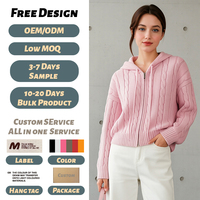 Cardigan à capuche zippé pour femme, tricot torsadé épais, style vintage, manches longues, pull décontracté avec cordon de serrage, vente en gros, personnalisation ODM