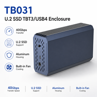 علبة تخزين U.2 SSD من نوع Thunderbolt 3/USB4 بسرعة 32 جيجابت في الثانية مع مروحة مدمجة وهيكل من الألومنيوم، تدعم تحويل U.2 NVMe، متوافقة مع أنظمة ويندوز/ماك/لينكس