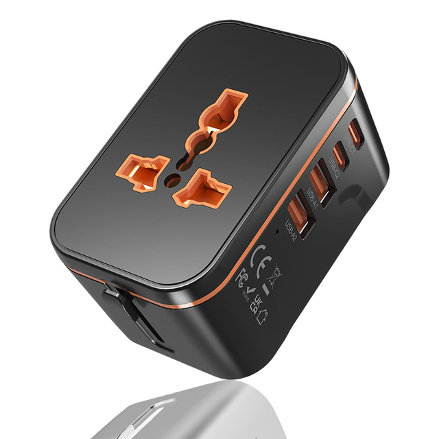 5-In-1 Worldwide Travel Charger All in One Universal Travel Adapter Two PD20W +Two QC3.0 FAST Charging Ports for Travel Home