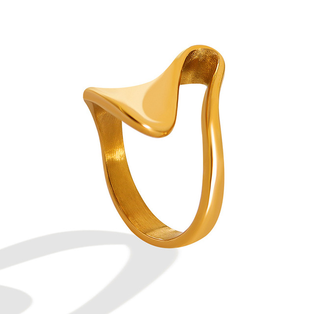 Personality Fashion Ornament Light Luxury Stainless Steel 18K Gold Design Shaped Irregular Geometric Ring