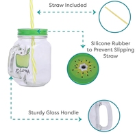 Tasses en verre Mason Jar avec motifs fruités, poignées, couvercles et pailles réutilisables, sans BPA, grande capacité, durables pour boissons froides et smoothies