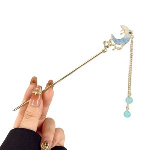 Romantic Blue <b>Crystal</b> Starfish <b>Moon</b> Hair Stick for Women New Chinese Style Butterfly Flower Long Tassel Hairpin Hair Accessories - Product Image 5