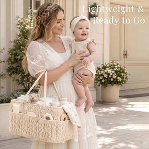 Nouvelle arrivée : Panier à couches pour bébé tressé et matelassé, grande capacité, multi-poches, organisateur de rangement portable pour la crèche, sac de transport - Product Image 6