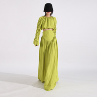 Ensemble deux pièces de qualité supérieure, nouvelle jupe plissée unie taille haute pour femme, ensemble jupe et haut unique pour femme