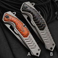 Cuchillo táctico plegable con revestimiento de titanio, hoja de acero inoxidable resistente a la corrosión con punta de lanza, mango de madera de color, cuchillo para exteriores.