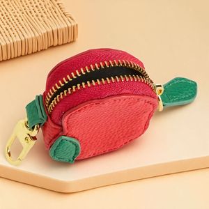 Creative leather fruit-shaped zipper coin <b>purse</b>, <b>red</b> apple-shaped locator leather case keychain pendant - Product Image 4