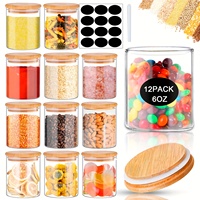 12 pots de conservation en verre borosilicate avec couvercle hermétique en bambou pour le miel, le thé, le café, les épices et les bonbons