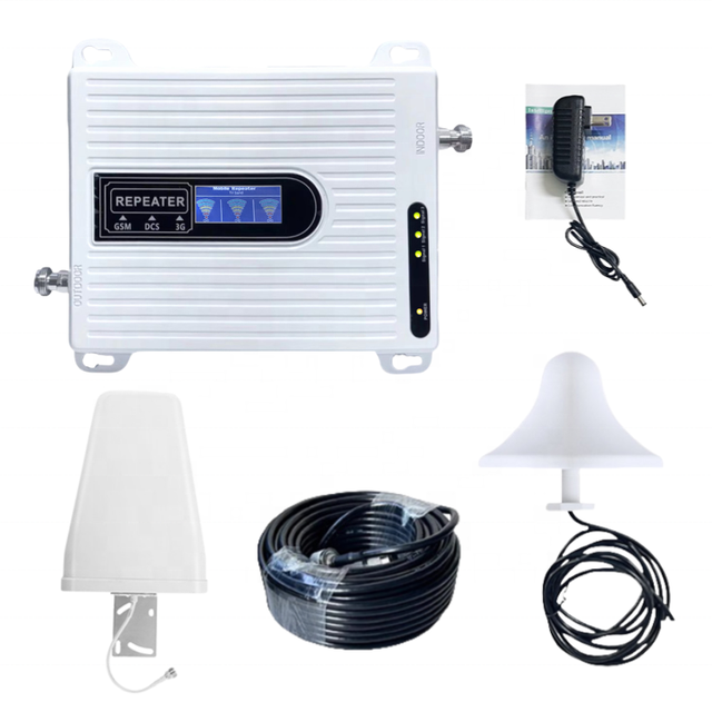 Outdoor Parabolic Antenna and Indoor Antenna Included Tri Band 900 1800 2100Mhz 2G 3G 4G Gsm Network Signal Booster Repeater