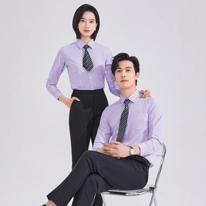 Office Uniform Shirt Men Women Spring Summer Short Long Sleeve Striped Cotton Workwear - Product Image 4