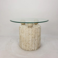 Table basse en pierre naturelle de grotte romaine avec plateau en verre trempé, meuble de salon inspiré du design en marbre