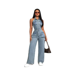 Combinaison <span class=keywords><strong>en</strong></span> <span class=keywords><strong>jean</strong></span> décontractée d'été sans manches à bretelles, pantalon large, combinaison cargo - Product Image 1