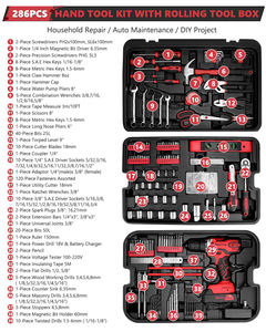Ensemble de perceuse sans fil 21V avec boîte à outils roulante, ensemble d'outils de mécanicien de 286 pièces pour la réparation à domicile et automobile - Product Image 2