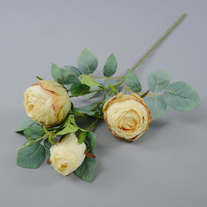 Haute Qualité Artificielle Unique Tige Fleurs Roses En Soie Vintage 3 Têtes Réaliste Bord Brûlé Rose Artificielle - Product Image 4