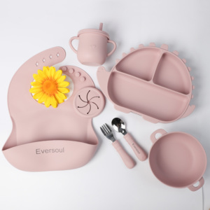 ES-Pro ODM/OEM tùy chỉnh Silicone bé món ăn & đồ dùng hút sản phẩm em bé BÁt tấm cup BIB Mat Silicone bé ăn thiết lập - Product Image 2