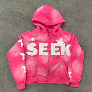 Conjunto de sudadera extragrande Y2K Vintage de peso pesado personalizado lavado con ácido desgastado sol desteñido parche bordado con cremallera Sudadera con capucha - Product Image 3