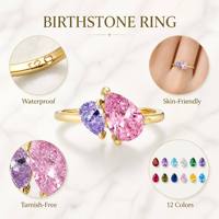 Anillo de Piedra de Nacimiento para Mujer, Anillo Toi Et Moi de Zirconia, 12 Colores, Resistente al Agua, Hipoalergénico, Chapado en Oro, Cobre, Regalo de Aniversario Personalizado