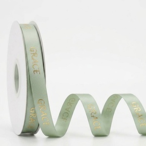 High Grade 100% Polyester 13mm Gift Wrapping Single Face Gold Silver Foil Printing Customized Brand Logo Printed <b>Ribbon</b> - Product Image 5