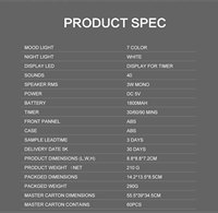 Lampe d'ambiance RVB 7 couleurs, veilleuse blanc chaud 6 niveaux, 40 sons, haut-parleur sans fil rechargeable, sortie audio 3,5 mm, faible bruit